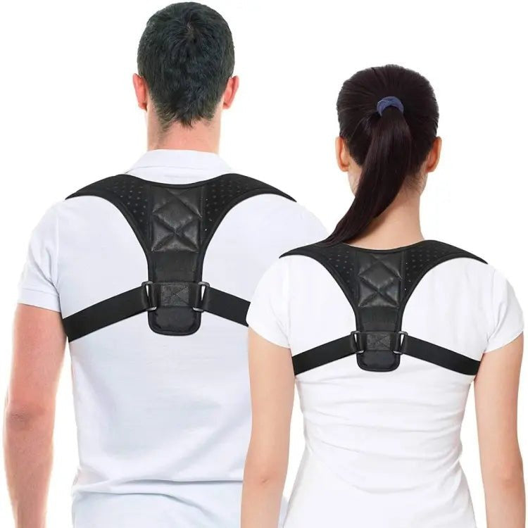 Man and woman wearing AVIOX Posture Corrector Belts for back support and straight posture.