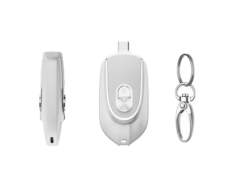 AVIOX Power Pod Mini Keychain Power Bank, a 1500mAh emergency charger in white.