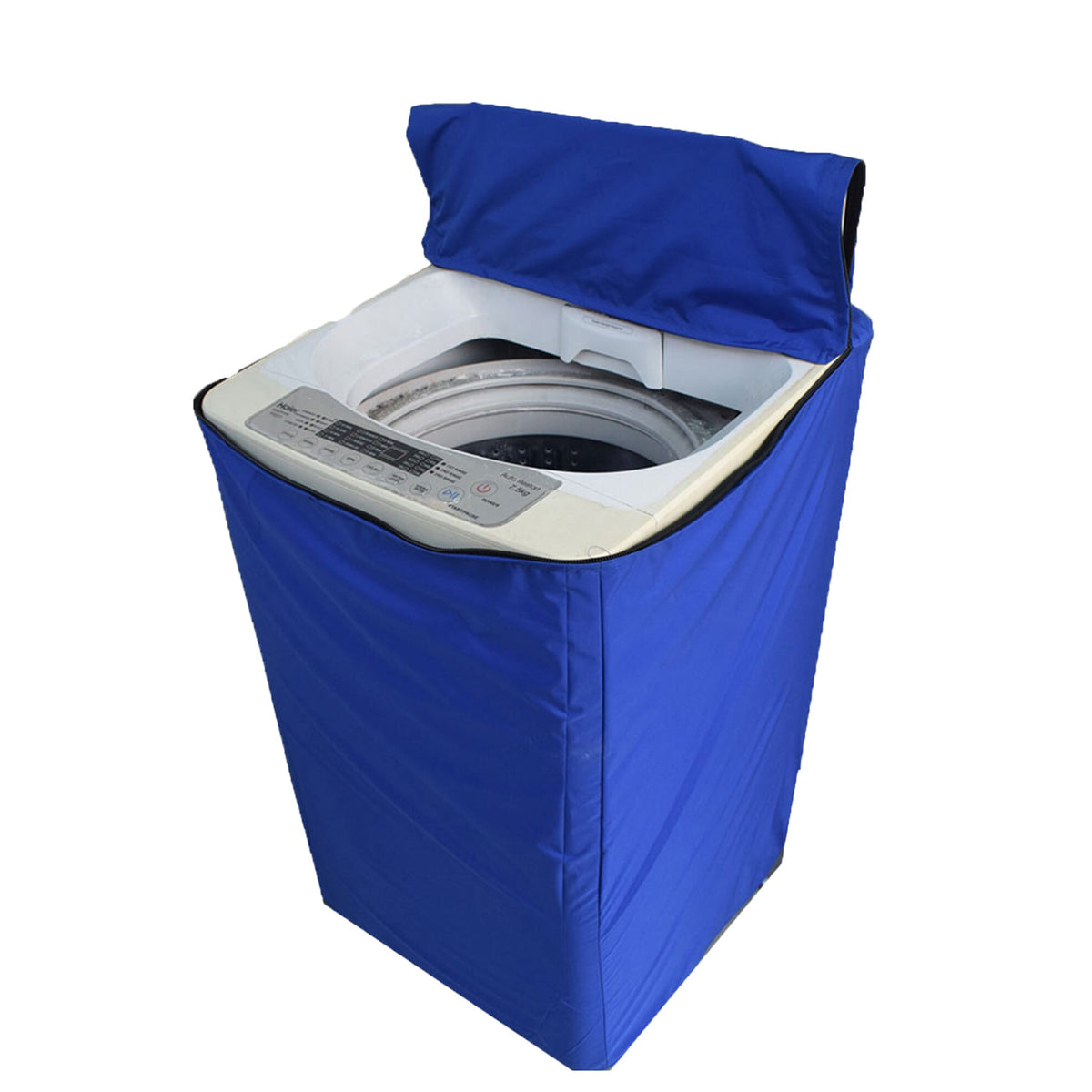 Blue waterproof washing machine cover by AVIOX providing dust and water protection.