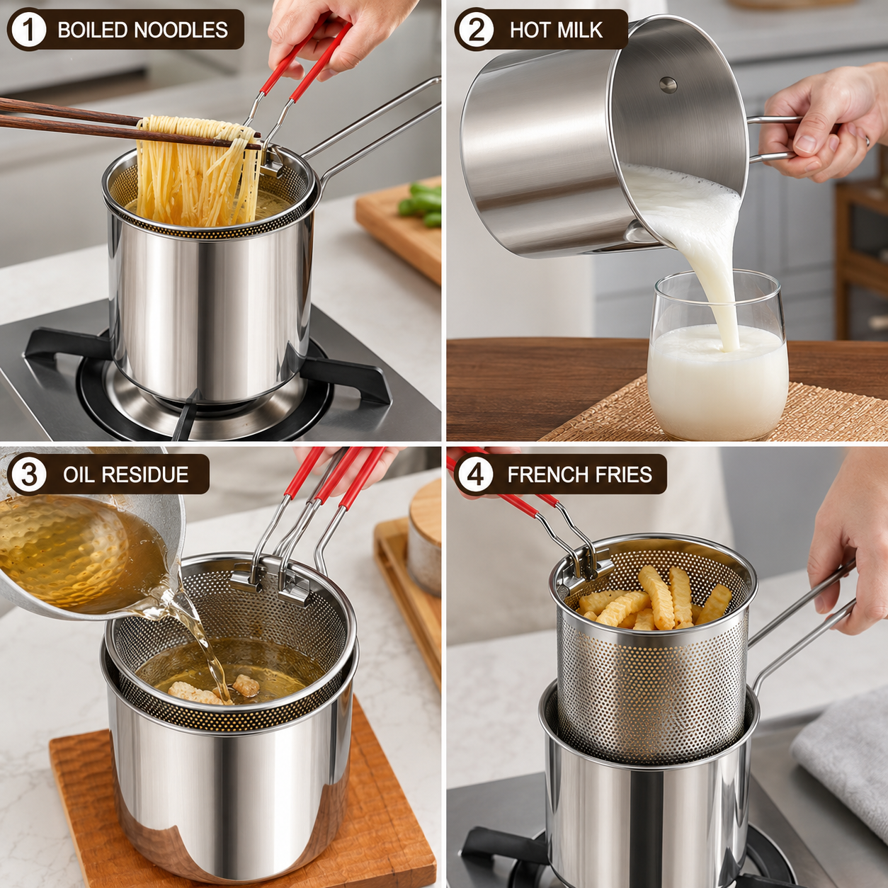 1200ml Stainless Steel Deep Fryer Pot with Strainer
