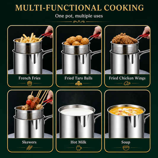 1200ml Stainless Steel Deep Fryer Pot with Strainer