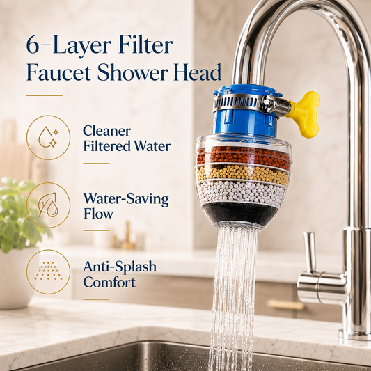 6-Layer Filter Faucet Shower Head – Anti-Splash Water-Saving Tap Purifier