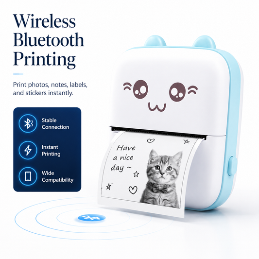 Mini Portable Bluetooth Thermal Printer with 1 Paper Roll
