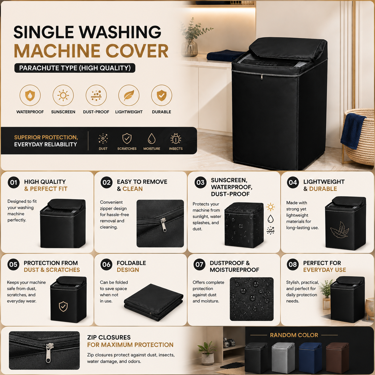 High-Quality Waterproof Washing Machine Cover – Parachute Type