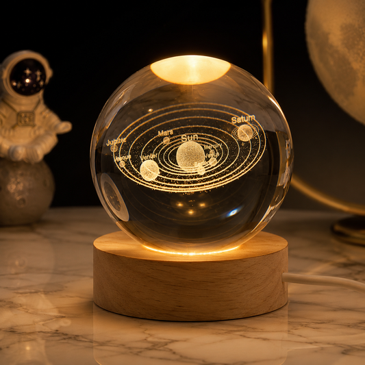 3D Galaxy Crystal Ball Night Light with USB Wooden LED Base