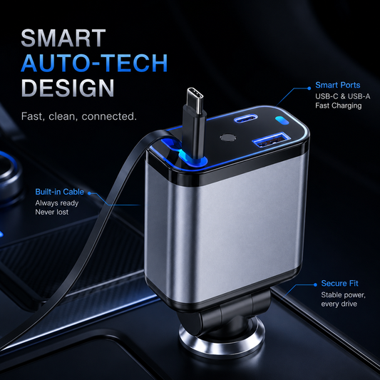 4-in-1 Multi-Functional Car Charger with Fast Charging & Star Light