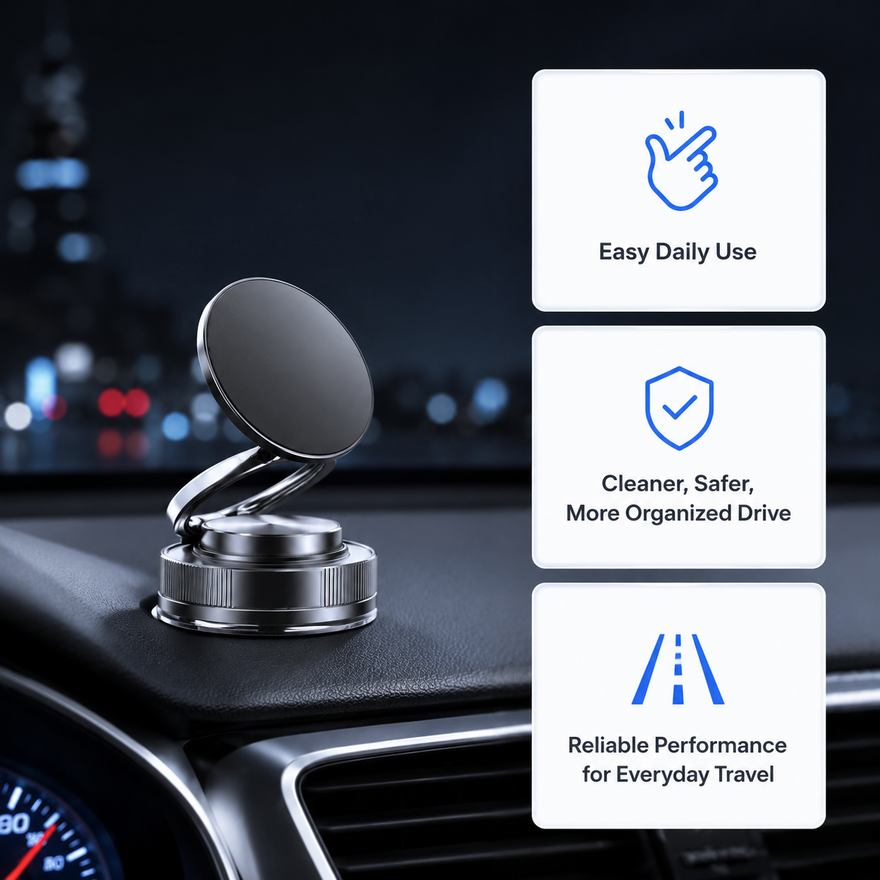 360° Folding Magnetic Phone Holder with Vacuum Suction Car Mount