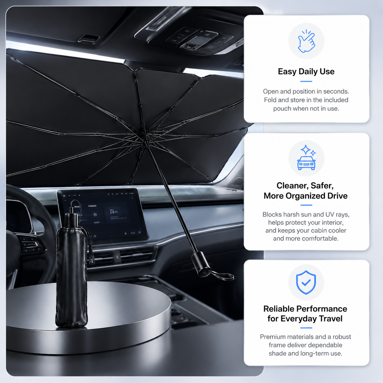 Premium Foldable Car Windshield Sun Shade Umbrella with UV Protection