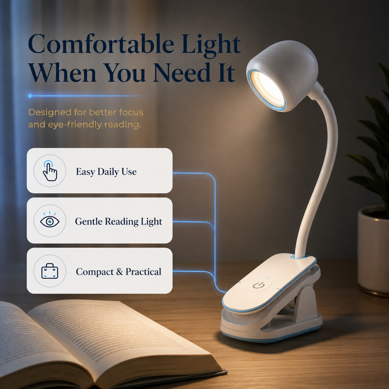 Mini Clip-On Book Light with 360° Flexible Gooseneck – Retro Reading Lamp