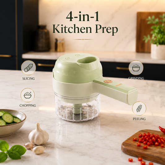 Rechargeable 4-in-1 Electric Vegetable Cutter, Slicer, Chopper & Peeler