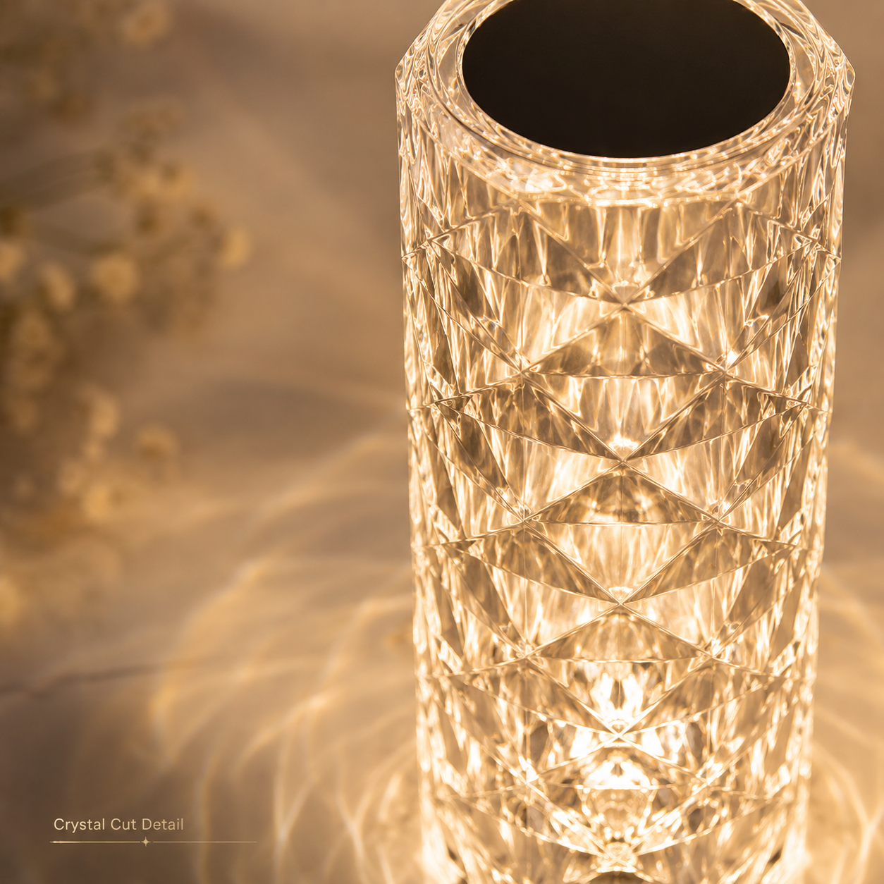 16 Colors Diamond Rose Crystal Touch Lamp – USB Rechargeable Acrylic Bedside Table Lamp with Remote