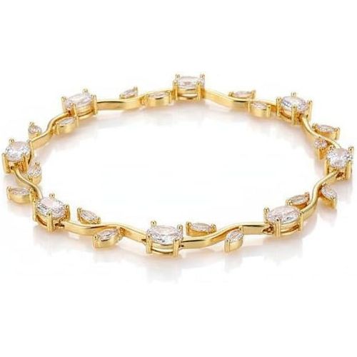 AVIOX gold-toned floral bracelet with oval clear gemstones in a vine design