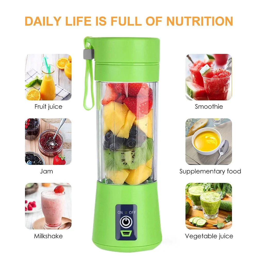 AVIOX portable juicer blender filled with fresh fruit pieces for smoothies and juices.