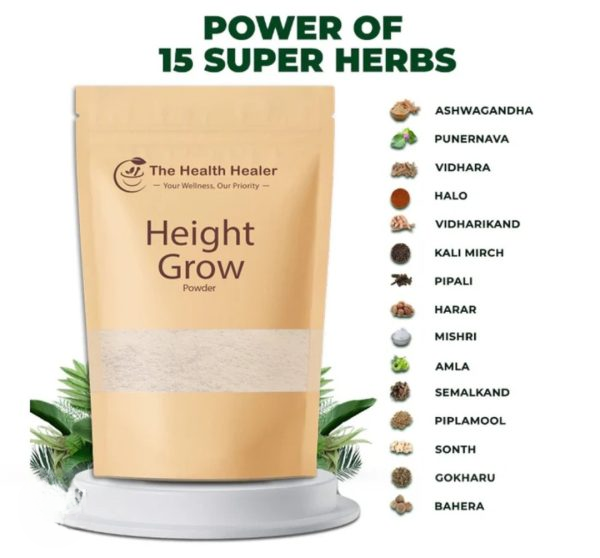 AVIOX Height Grow Powder supplement featuring 15 super herbs like Ashwagandha and Amla.