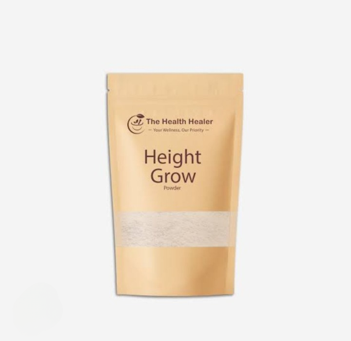 Height Grow powder supplement bag for natural height boosting by The Health Healer.