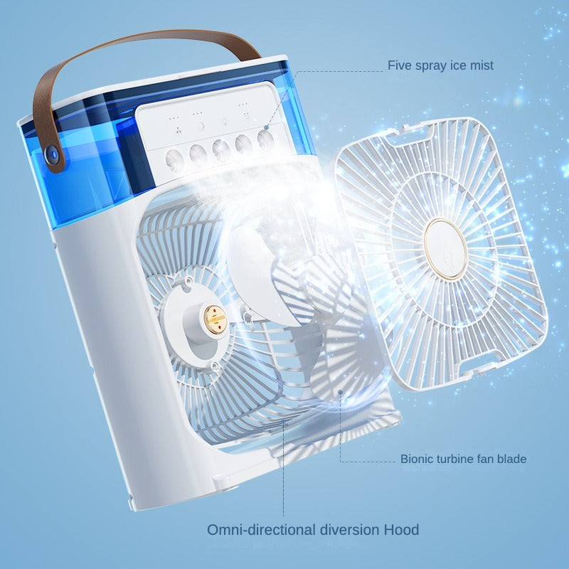 AVIOX portable mini air cooler with five spray ice mist and bionic turbine fan blade