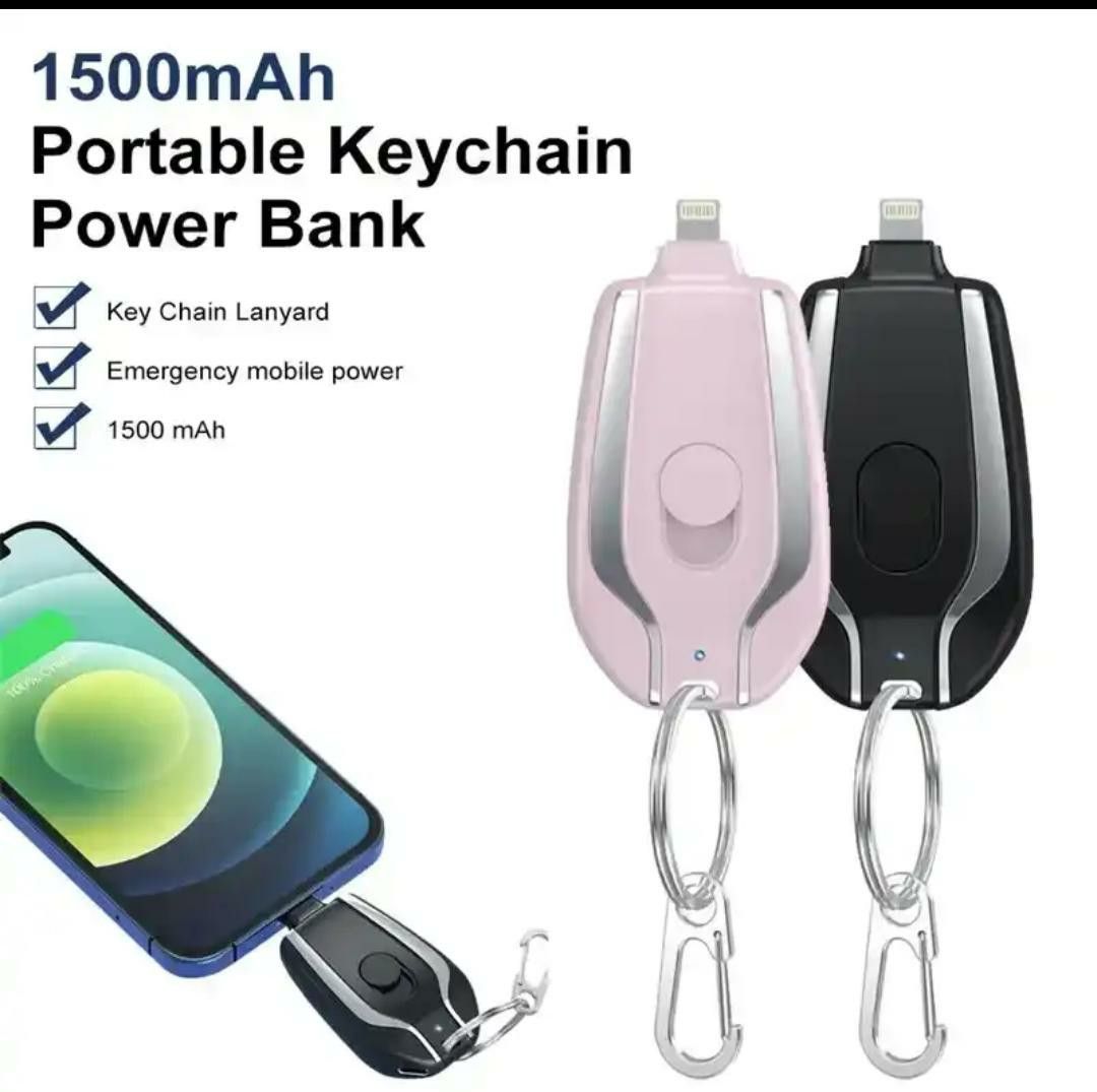 AVIOX 1500mAh Power Pod Mini Keychain Power Bank in pink and black for emergency charging