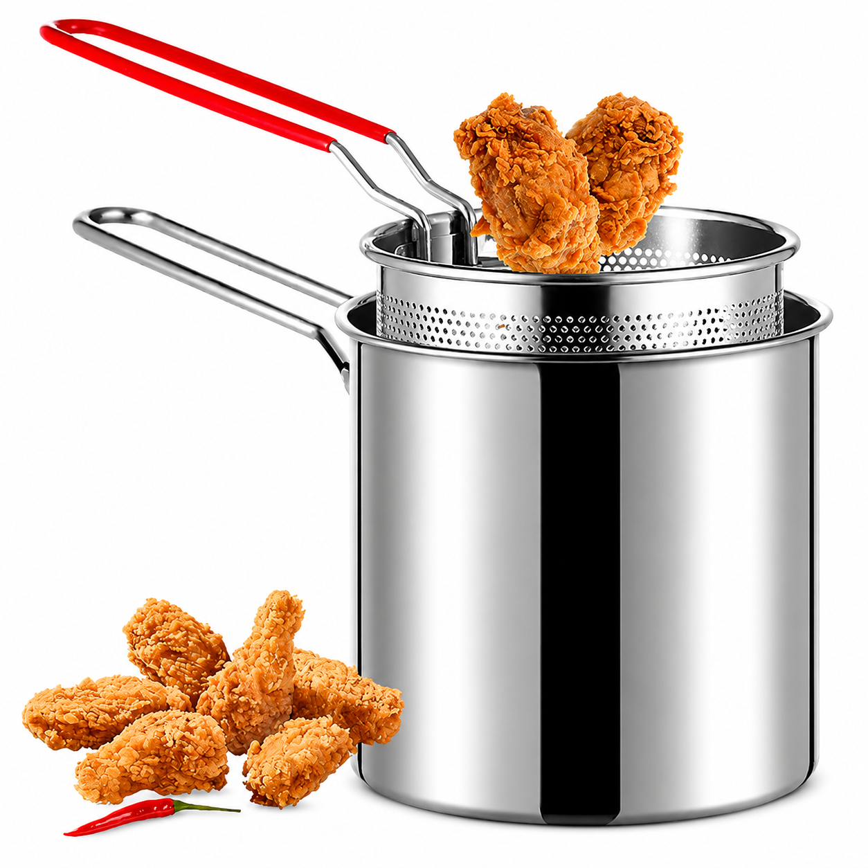 1200ml Stainless Steel Deep Fryer Pot with Strainer