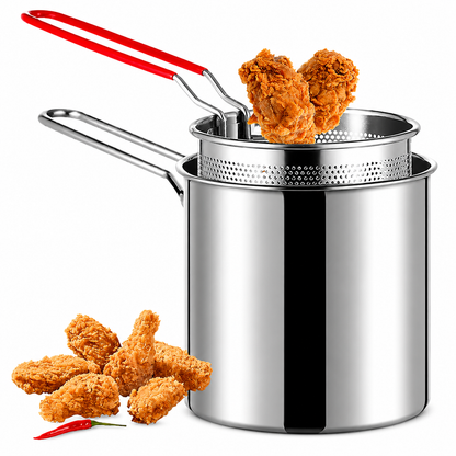 1200ml Stainless Steel Deep Fryer Pot with Strainer