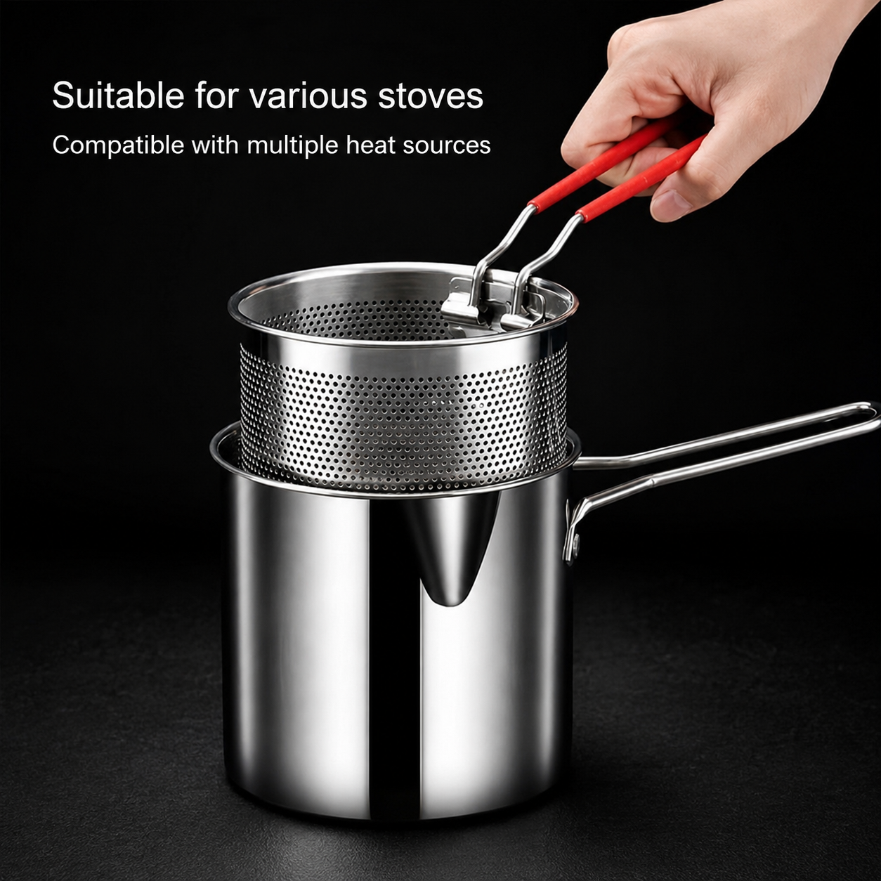 1200ml Stainless Steel Deep Fryer Pot with Strainer