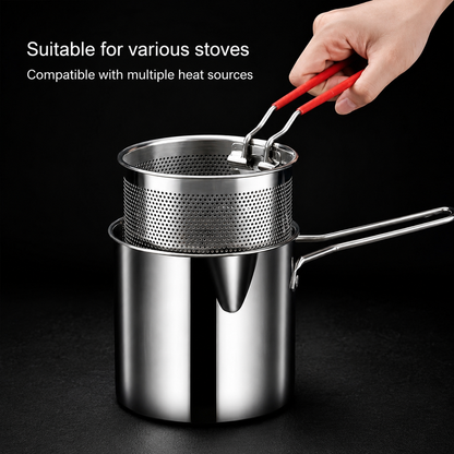 1200ml Stainless Steel Deep Fryer Pot with Strainer