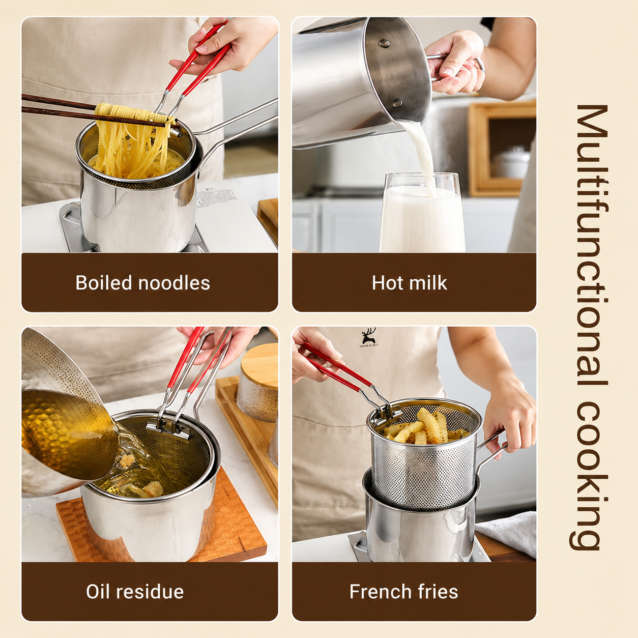 1200ml Stainless Steel Deep Fryer Pot with Strainer