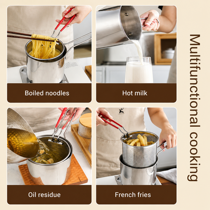 1200ml Stainless Steel Deep Fryer Pot with Strainer