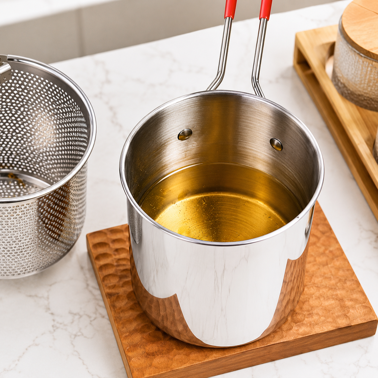 1200ml Stainless Steel Deep Fryer Pot with Strainer