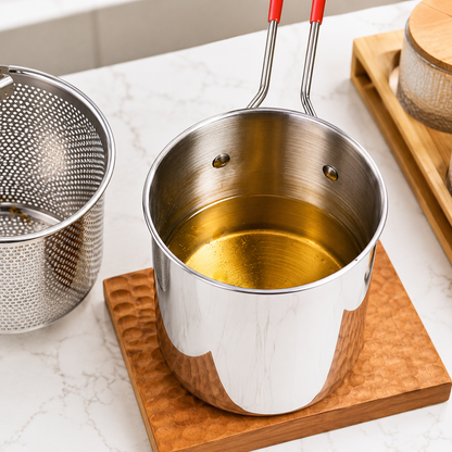 1200ml Stainless Steel Deep Fryer Pot with Strainer