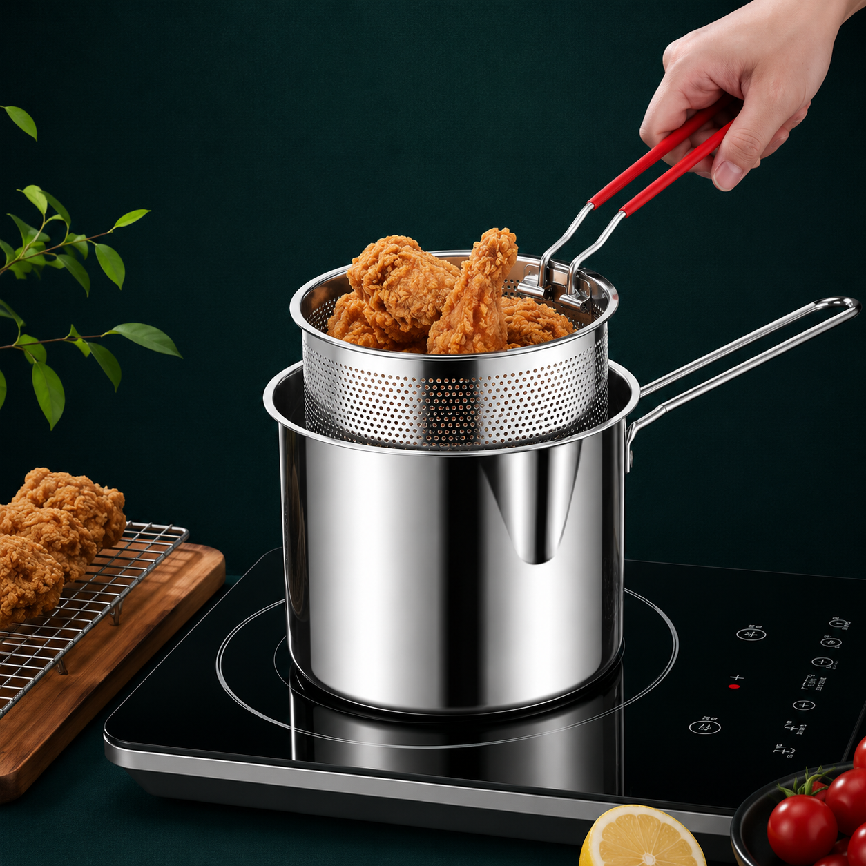 1200ml Stainless Steel Deep Fryer Pot with Strainer