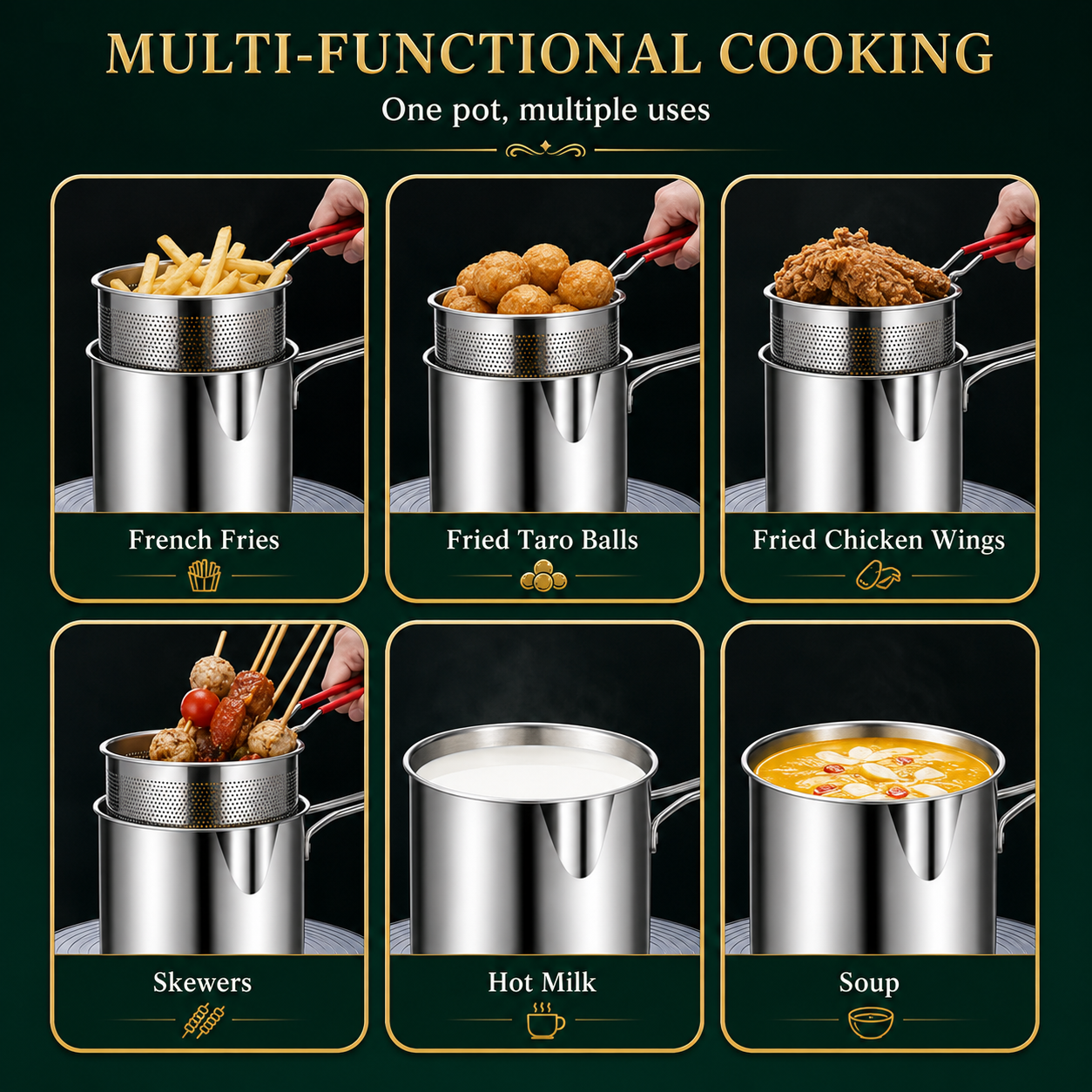 1200ml Stainless Steel Deep Fryer Pot with Strainer
