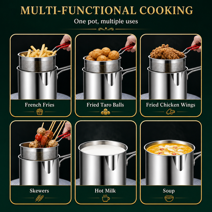 1200ml Stainless Steel Deep Fryer Pot with Strainer