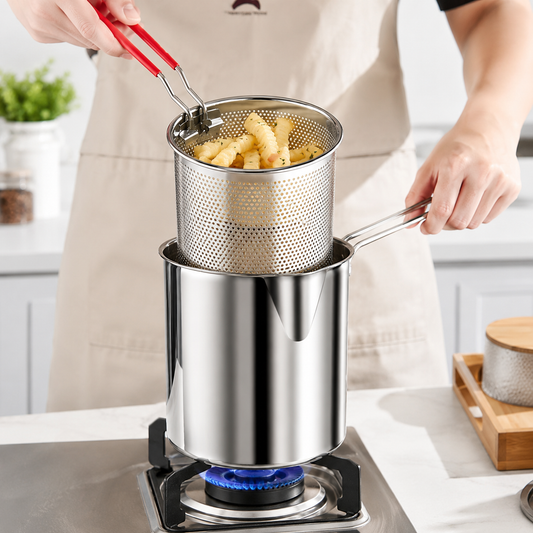 1200ml Stainless Steel Deep Fryer Pot with Strainer