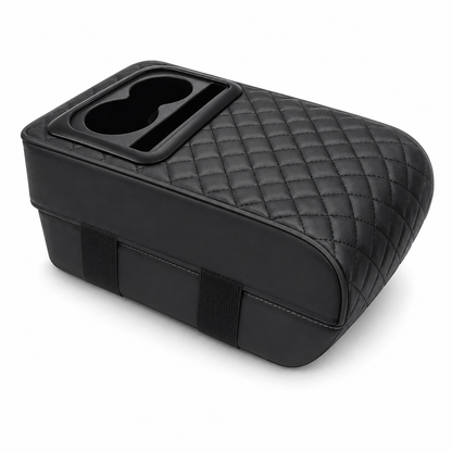 Universal PU Leather Car Armrest Cushion with Cup Holder & Storage Box