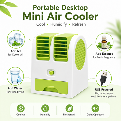 Portable Mini AC Air Cooler with Dual Blower & Ice Tray