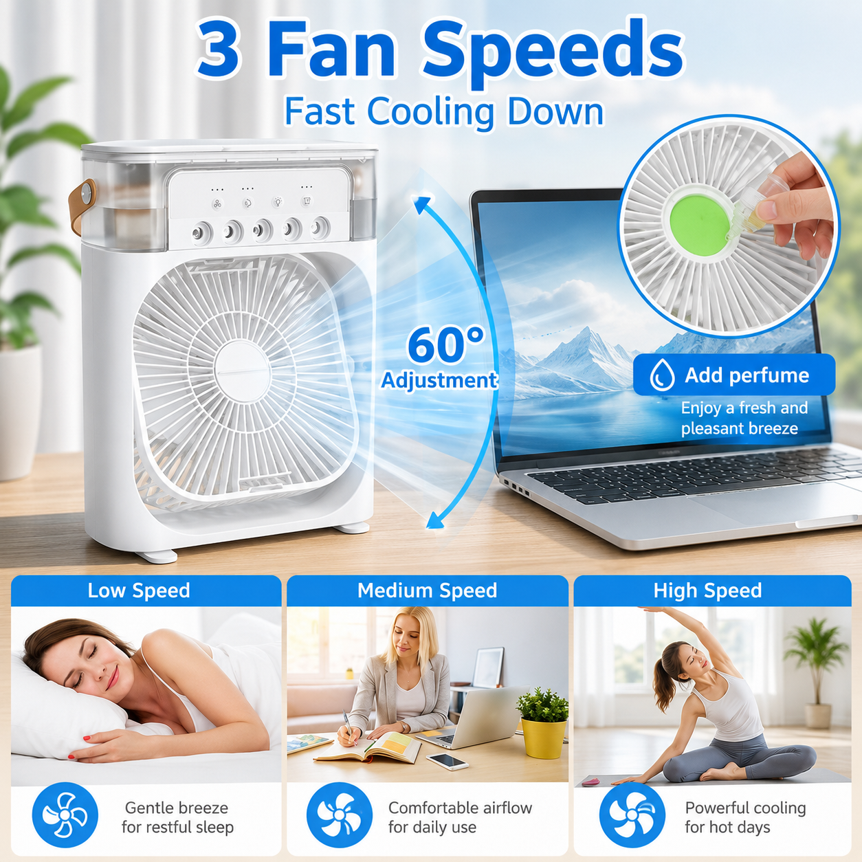 Next Nova 10-Inch Portable Air Cooler Fan with Humidifier & 7-Color LED