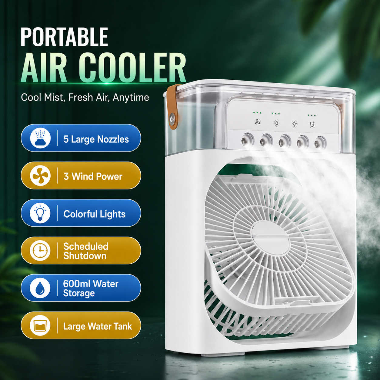 Next Nova 10-Inch Portable Air Cooler Fan with Humidifier & 7-Color LED