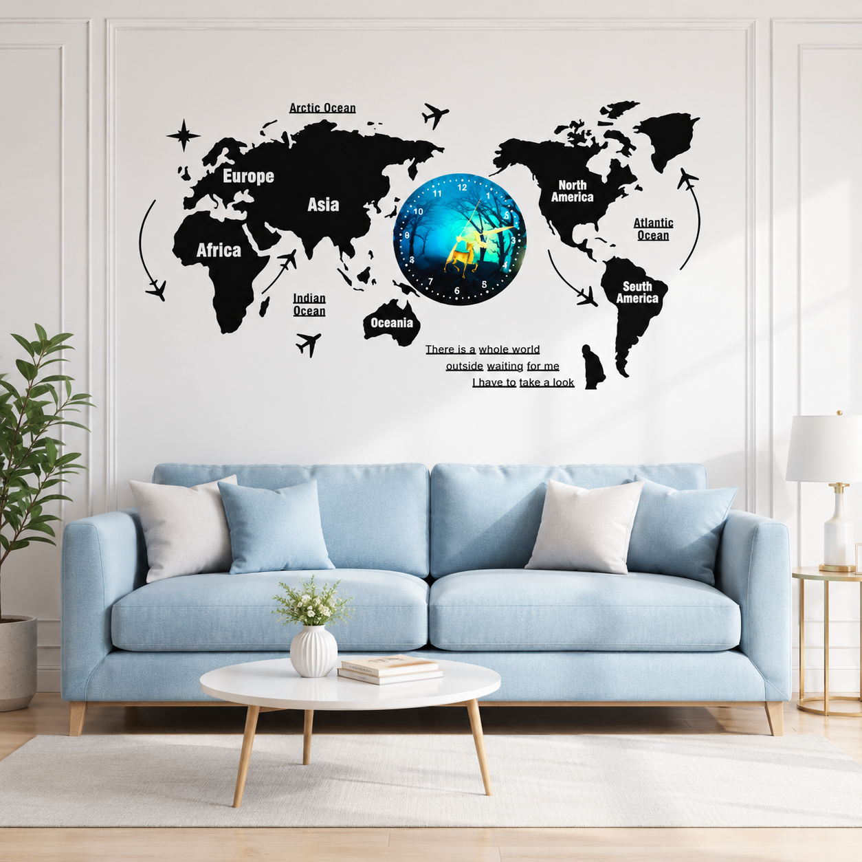 40-Inch 3D Wooden World Map Wall Clock with Decorative Light