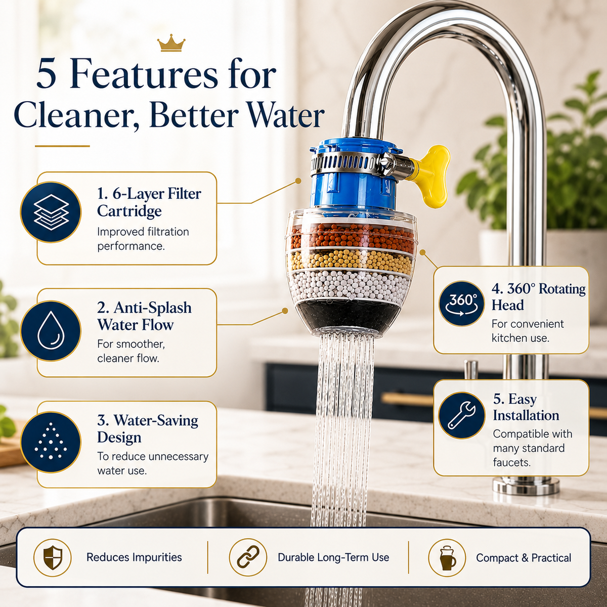 6-Layer Filter Faucet Shower Head – Anti-Splash Water-Saving Tap Purifier