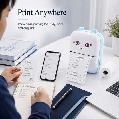 Mini Portable Bluetooth Thermal Printer with 1 Paper Roll