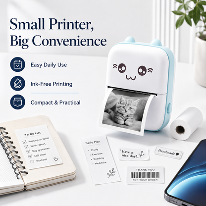 Mini Portable Bluetooth Thermal Printer with 1 Paper Roll