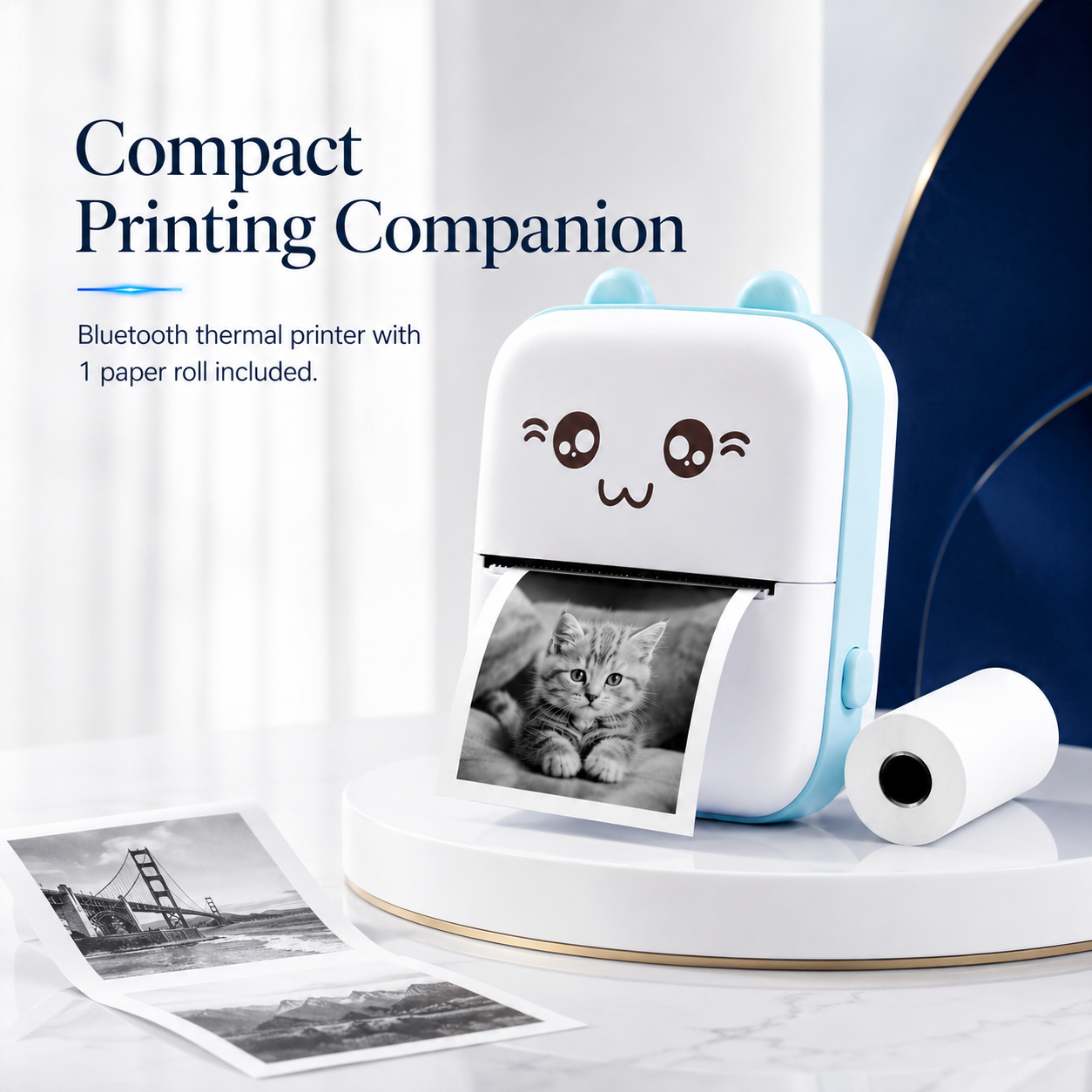 Mini Portable Bluetooth Thermal Printer with 1 Paper Roll