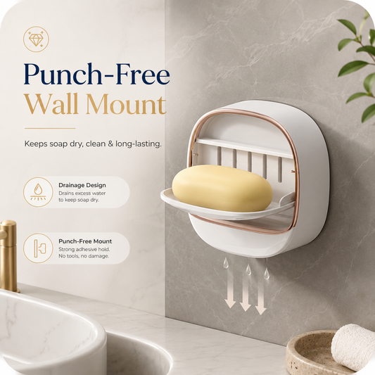 Wall-Mounted Punch-Free Draining Soap Holder – Luxury Soap Box