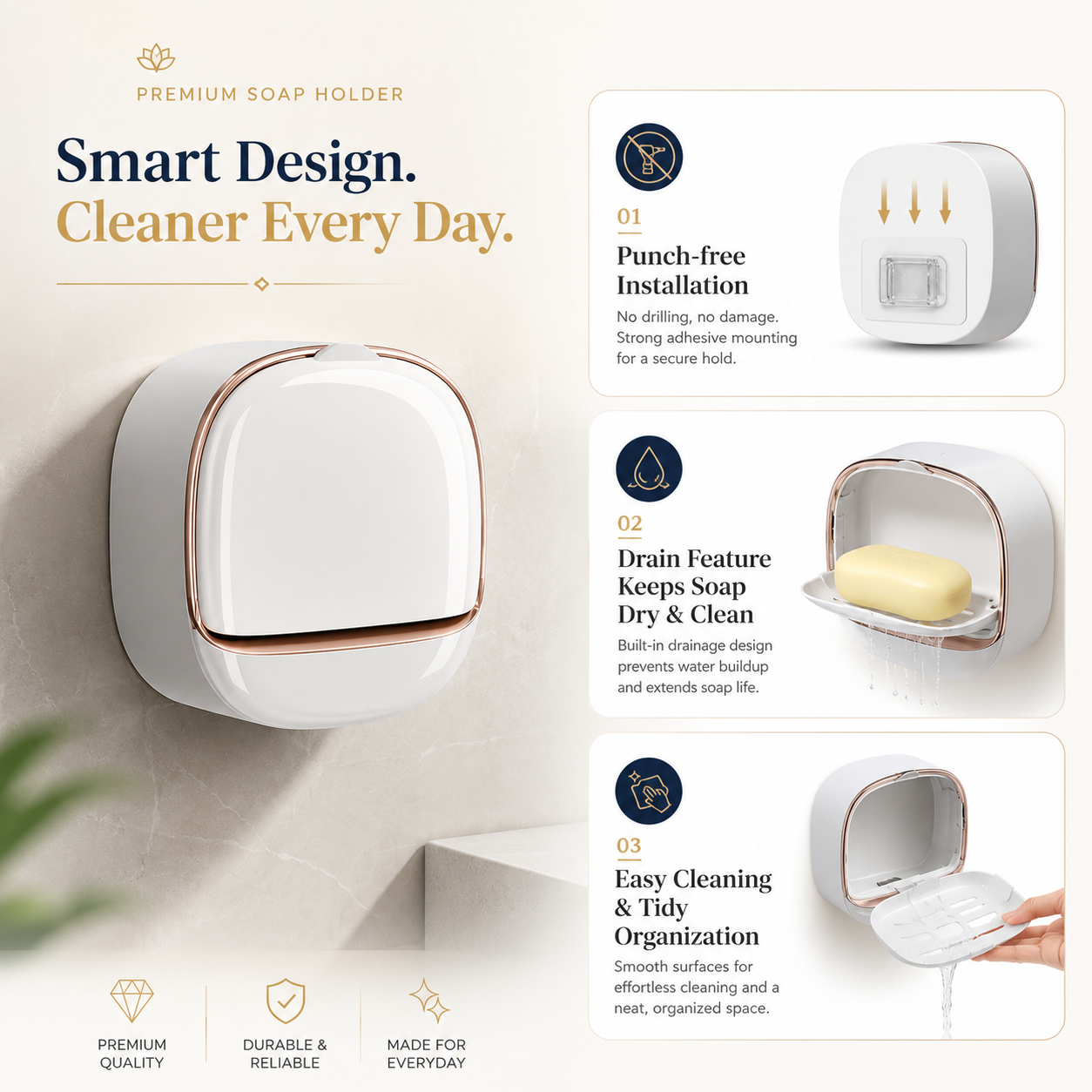 Wall-Mounted Punch-Free Draining Soap Holder – Luxury Soap Box