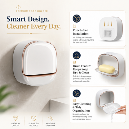 Wall-Mounted Punch-Free Draining Soap Holder – Luxury Soap Box