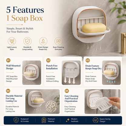 Wall-Mounted Punch-Free Draining Soap Holder – Luxury Soap Box