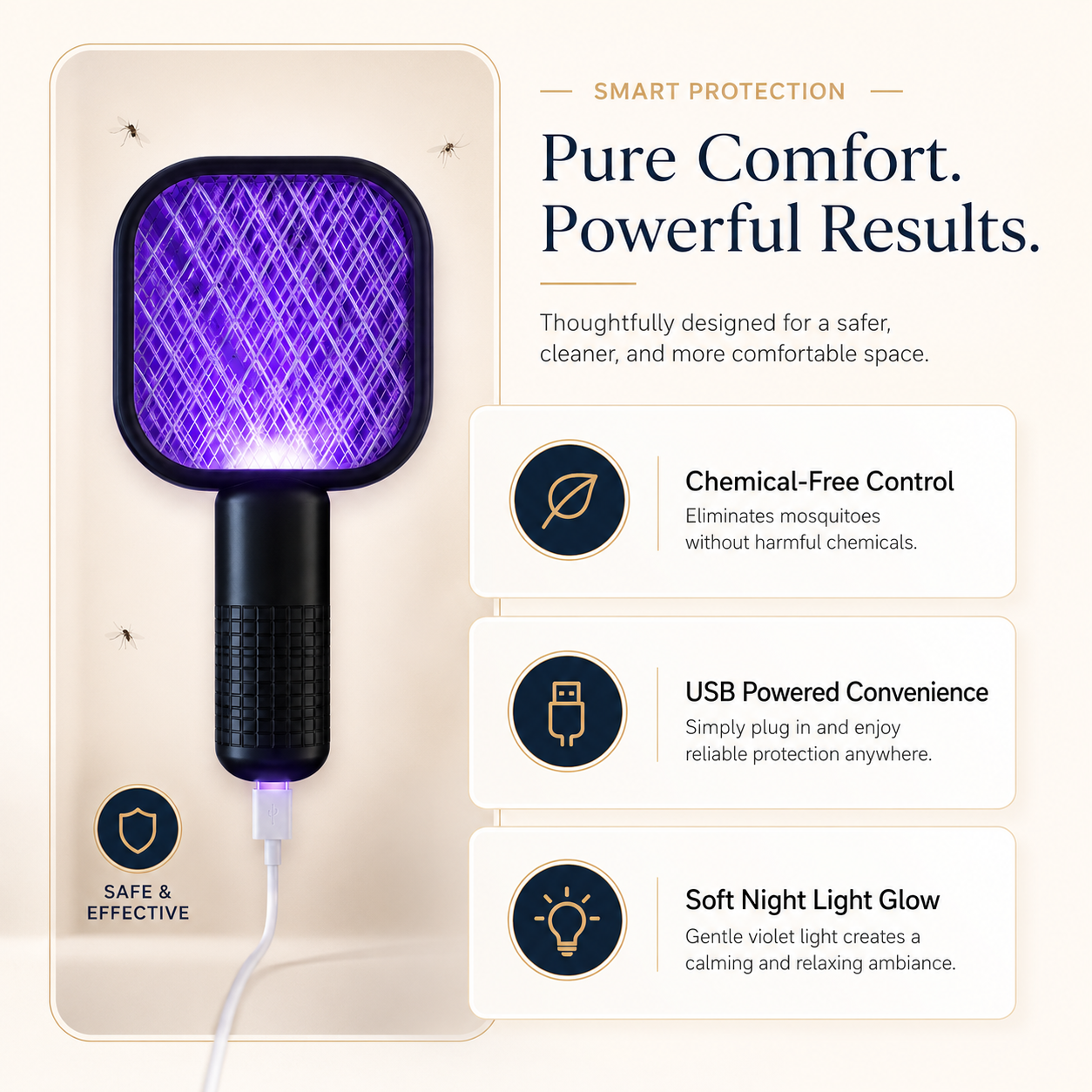 Electric USB Mosquito Killer Racquet Lamp – Wireless Insect Catcher