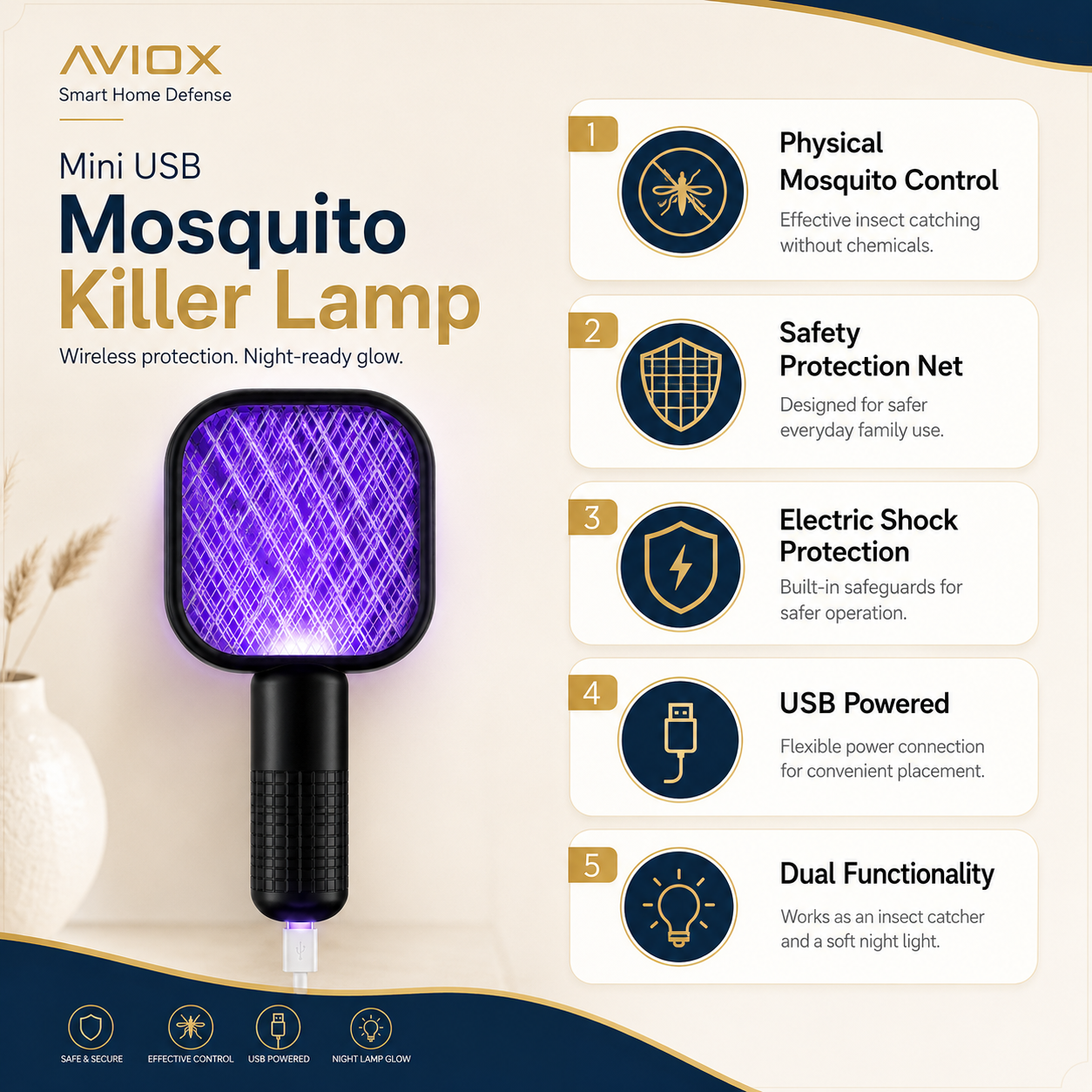 Electric USB Mosquito Killer Racquet Lamp – Wireless Insect Catcher