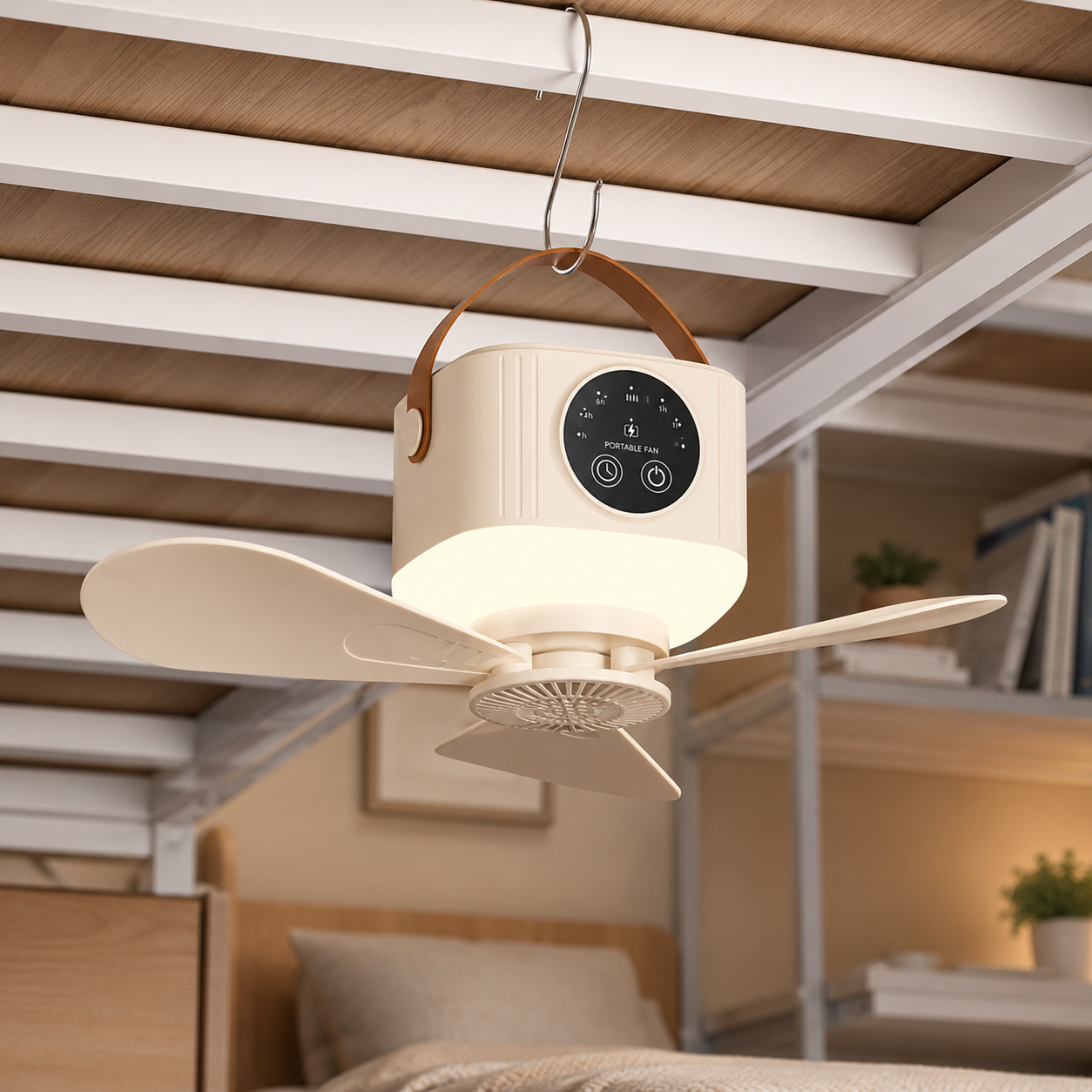 USB Rechargeable Portable Ceiling Fan with Night Light & 8-Hour Timer