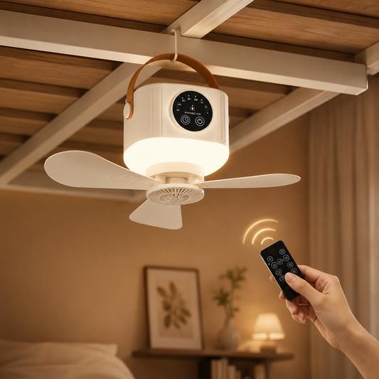 USB Rechargeable Portable Ceiling Fan with Night Light & 8-Hour Timer